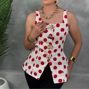 Polka Dot Nautical Button Front Tank Top - Red/White
